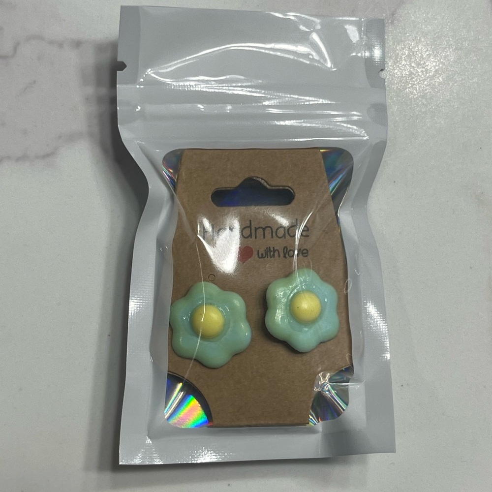 Handmade Kids Flower Earrings - Blue and Yellow